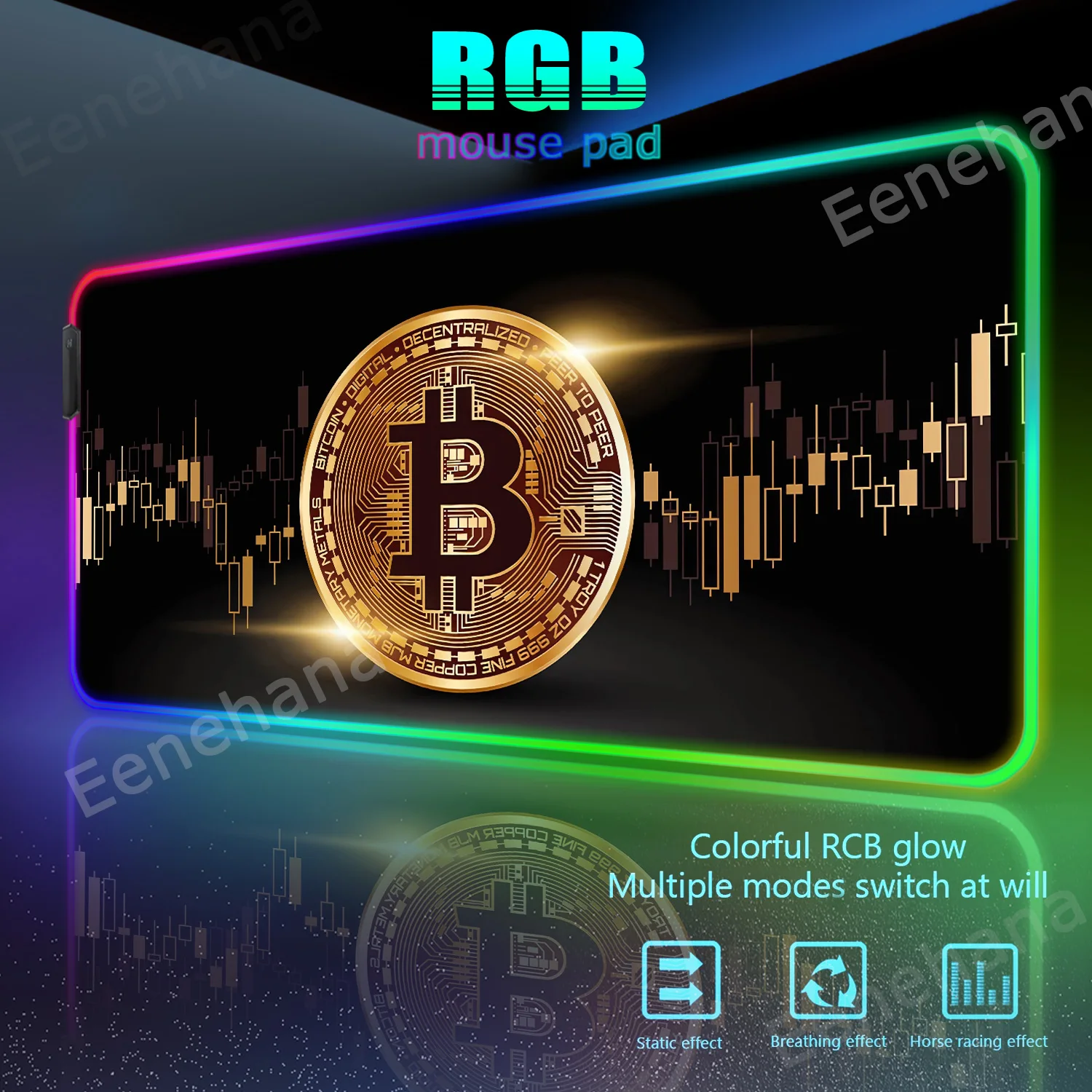 Gaming Laptops Bitcoin Mouse Pad Black Carpet Mause Led Pc Gamer Accessories Computer Cabinet Mats Backlit Desk Rgb Mat Mousepad