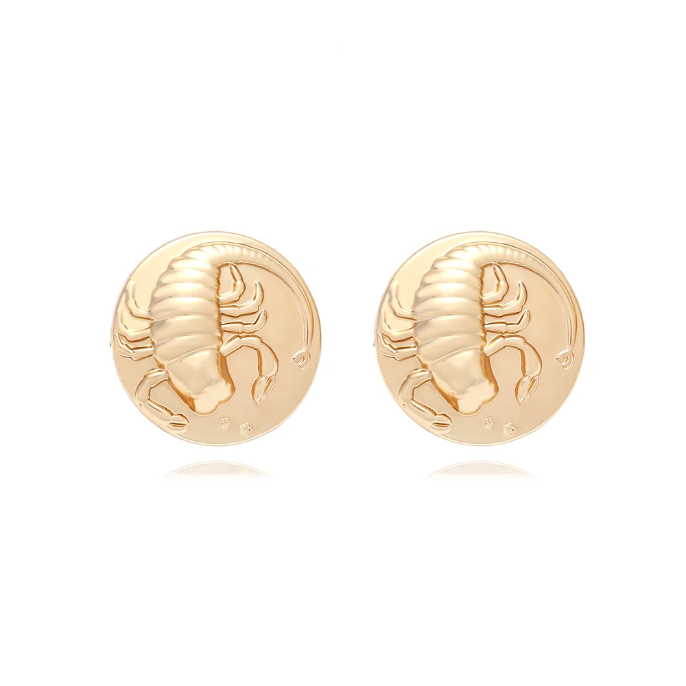 Vintage Creative Embossed Scorpio Personalized Simple Design Round Alloy Earrings