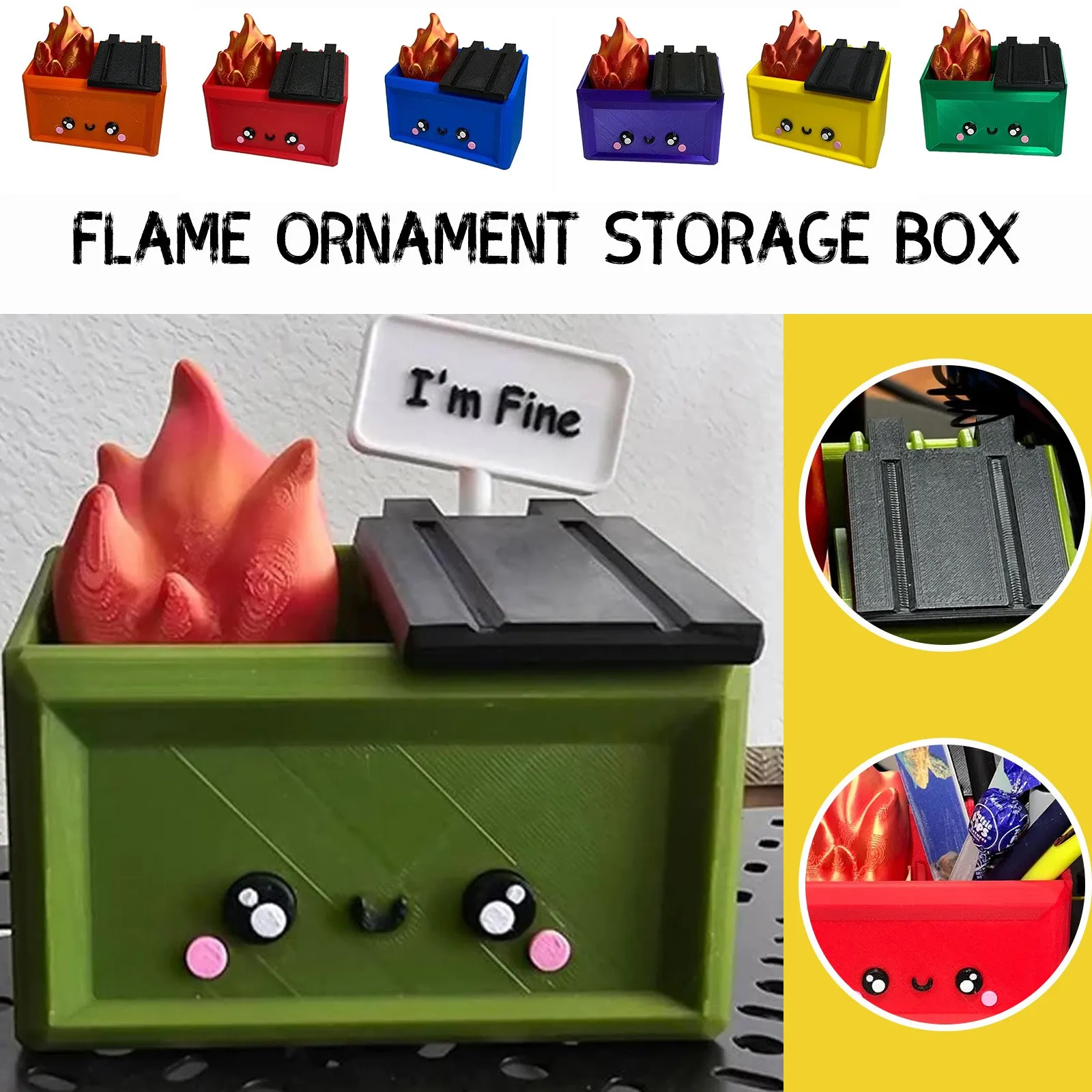 3d Printed Dumpster Fire Desk Figurine, Funny Dumpster Fire Desk Accessories, Dumpster Fire Pen Holder Gag Gifts For Friends