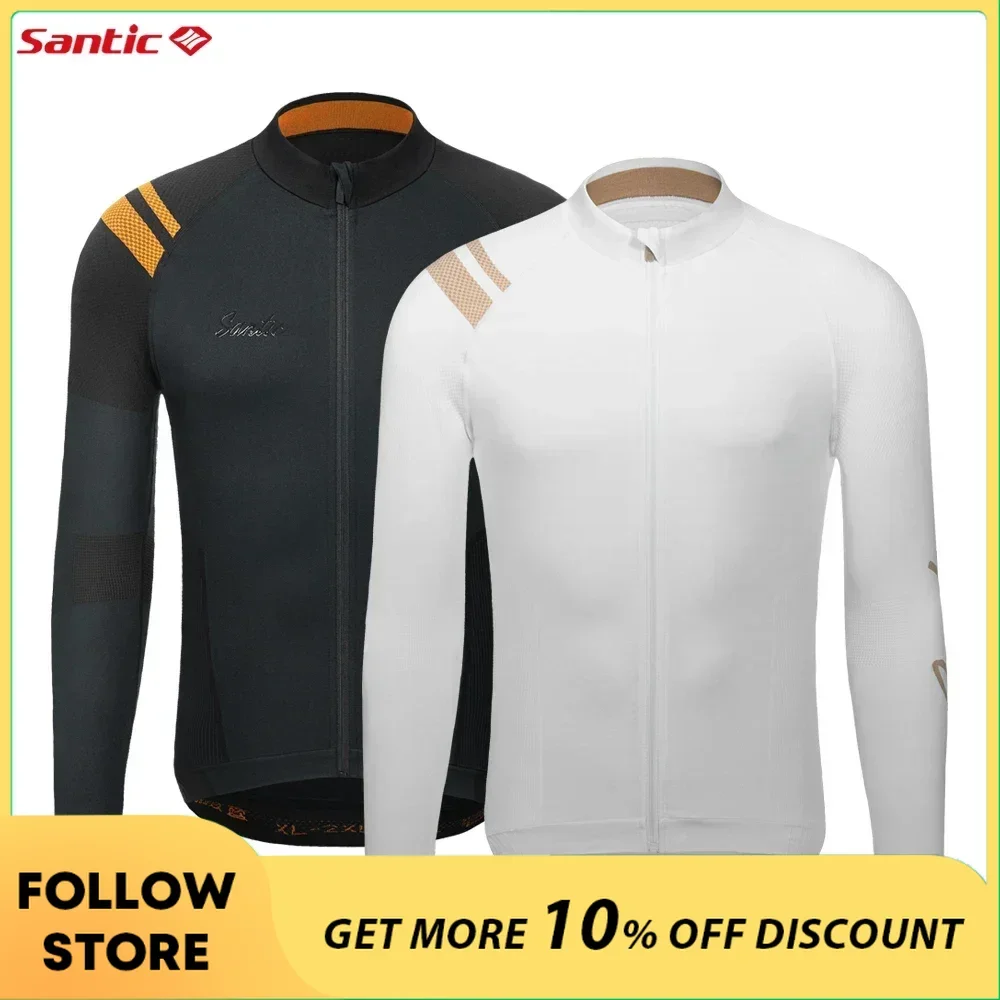 

Santic Men's Cycling Jersey Spring Autumn Quality Seamless Bicycle Clothing Professional Long Sleeve MTB Bike Road Riding Tops