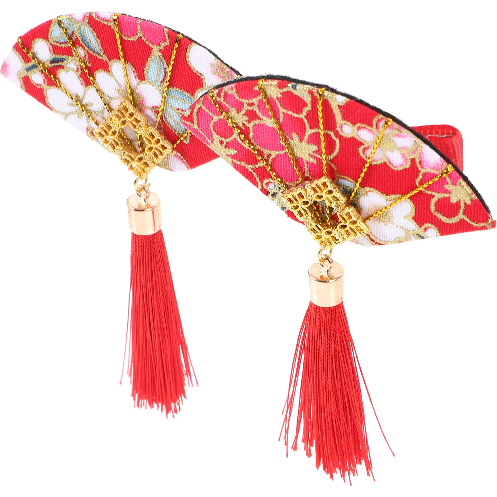 

2 Pcs Red Sakura Fan Hairpin Women Girls Tassel Hair Clips With Flower Design Long Hair Clip New Headwear Japanese Style Hair