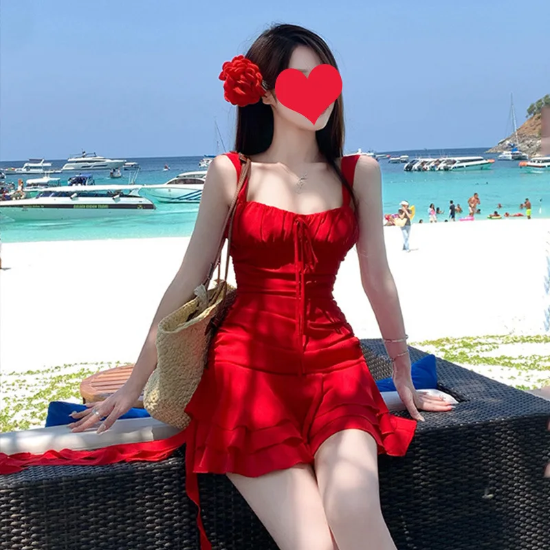 

Women's One-Piece Swimsuit Sensual Slimming Cover-Up Beach Vacation Hot Spring Soaking Korean Style Conservative Meat Conceal...