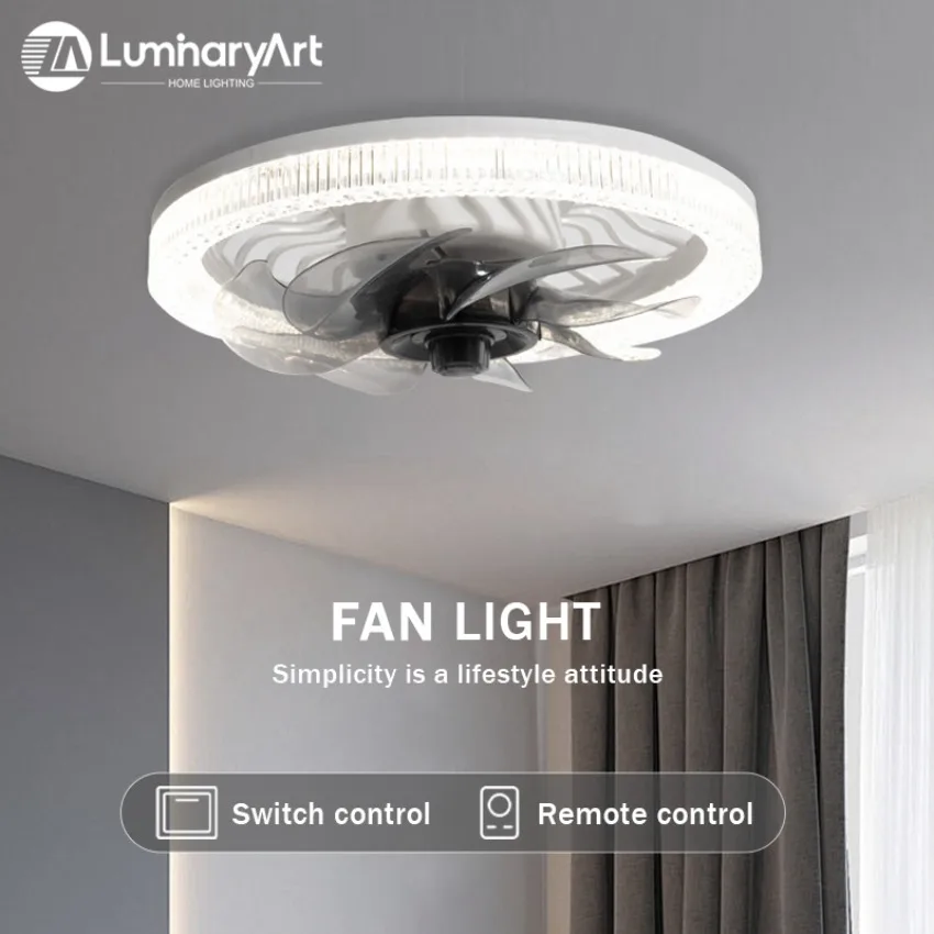 LED Fan Light E27 Strong Wind Silent Remote Control Household Dimmable 85-265V Bedroom Interior Decoration Ceiling Fan Light