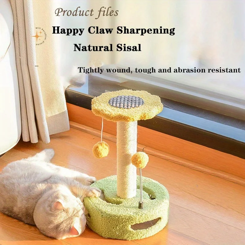 

Cat scratch column with sisal rope and hanging ball base anti-slip training toy wear-resistant and scratch-resistant