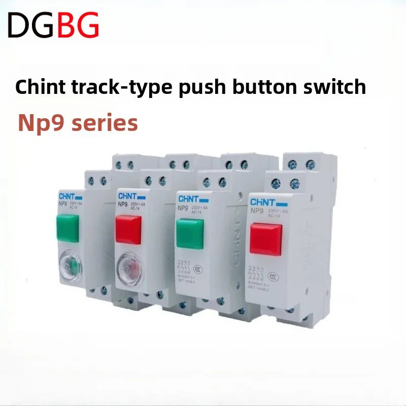 CHINT NP9 Push Button Card DIN Rail Button Reset with Moving Signal Light LED 220V 2NO 2NC Pushbutton Switch 24V Connectors