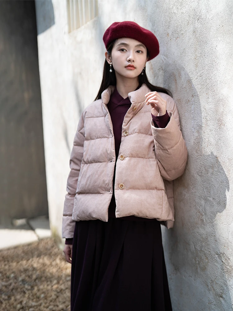

Handmade Thiened Cotton down Jaet Original Autumn Winter New Arrival 95 White Du down Retro Sle Warm Long Sve Coat