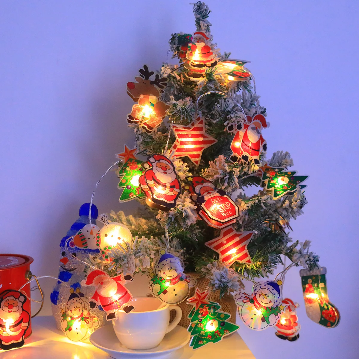 Christmas LED String Lights, Battery Powered(No Battery) 10/20LED, Santa/Snowman/Tree Design, Xmas Party Home Decoration Gift