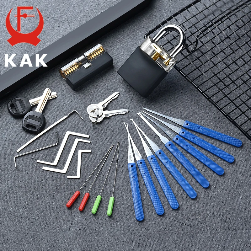 19PCS Key Sets Transparent Practice Padlock Compact Complete Key Solution for Home Car Office unlock tools Simple lock unlock
