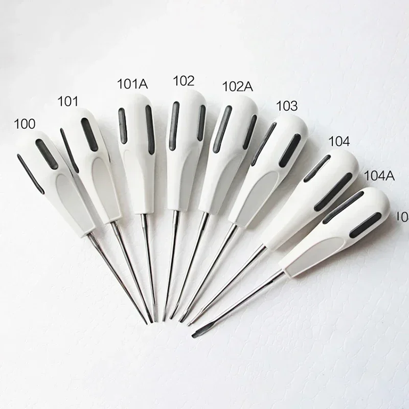 8 pièces/ensemble élévatrices dentaires Clareador racine incurvée luxation stomatologie tournevis Instrument chirurgical avec poignée en plastique