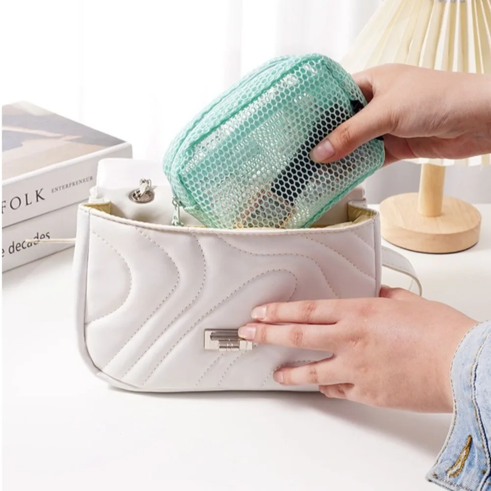 Mesh Cosmetic Bag Large Capacity Transparent Lipstick Key Storage Pouch Square Candy Color Travel Toiletries Storage Bag
