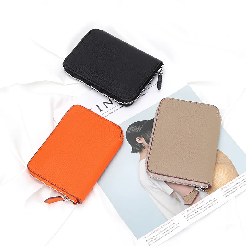 Women's Short Wallet Soft Cowhide Leather Zipper Multi - Card Slot Coin Purse Driver's License ID Small Bag