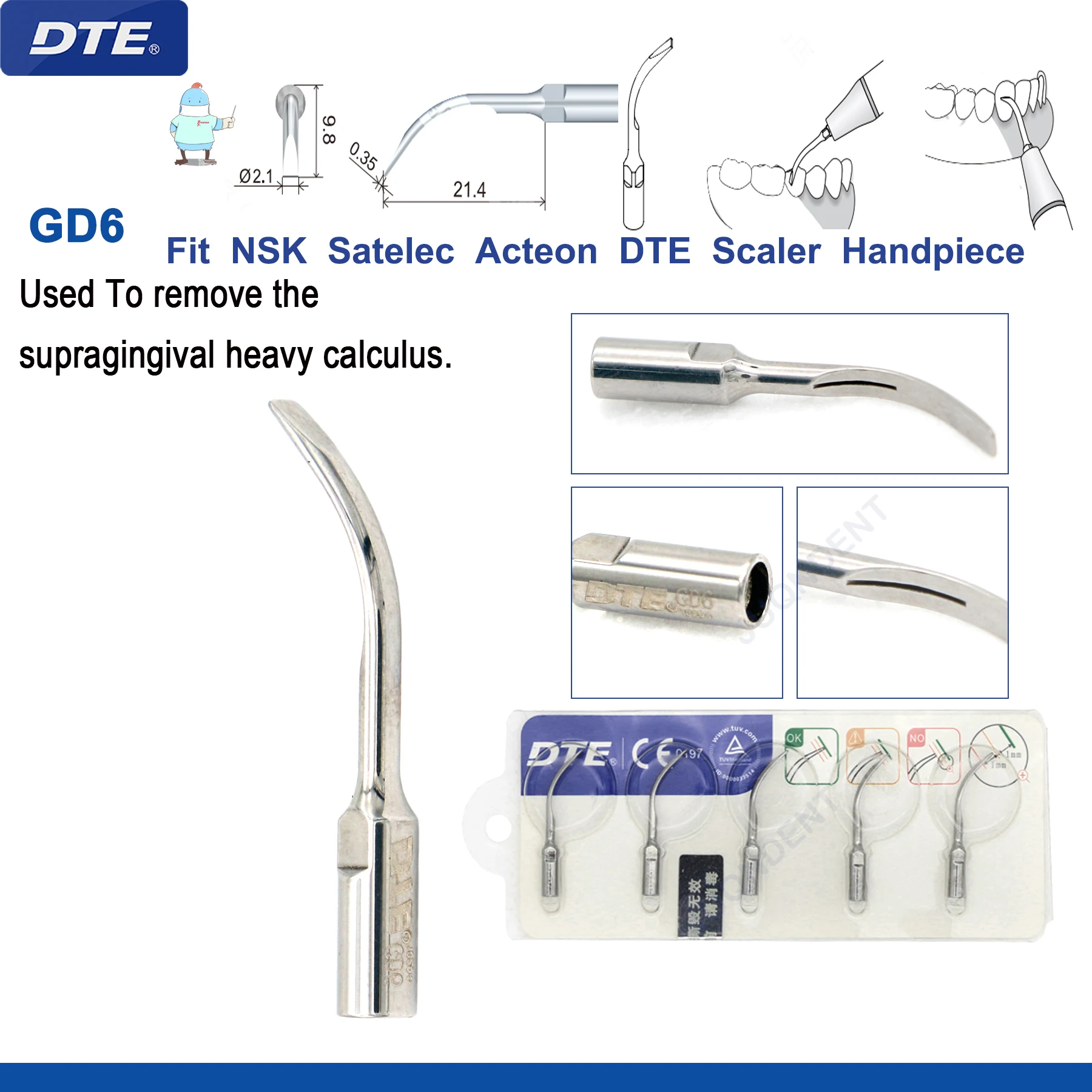 Originele Specht DTE Tandheelkundige Scaler Tips Ultrasone Scaling Tip G1-G8 GD1-GD8 Voor tanden reinigen Fit EMS NSK Satelec Acteon