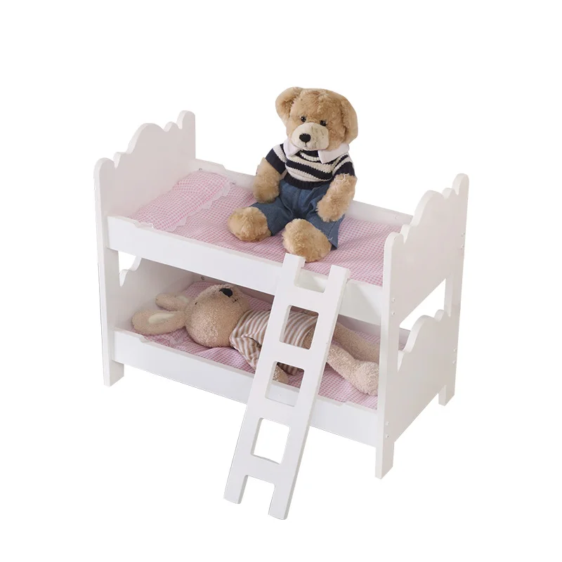 木製人形二段ベッド 人形家具 人形ベッド はしごと寝具セット付き 20インチまでの人形に適合 子供向け