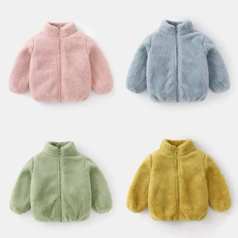 

Solid Color Fashion Children Plush Coat Autumn Winter Warm Baby Girl Boy Casual Jacket Greatcoat Kids Clothing Toddler Outerwear