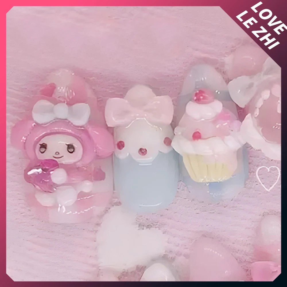 Customization Sanrioed My Melody Almond Handmade Press On Nails Diy Cartoon Cute Full Cover Bowful Reusable Fake Nail Patch