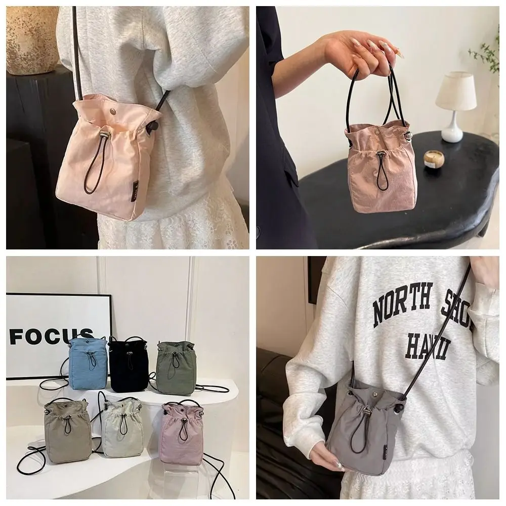 

Korean Style Drawstring Canvas Bag Crossbody Bag Purse Nylon Shoulder Bag Wallet Bags Solid Color Mobile Phone Bag Outdoor