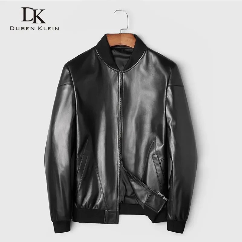 Men Genuine Leather Jacket Real Sheepskin s Casual Short Black Stand Collar Pockets 2024 Autumn New for Man 89807