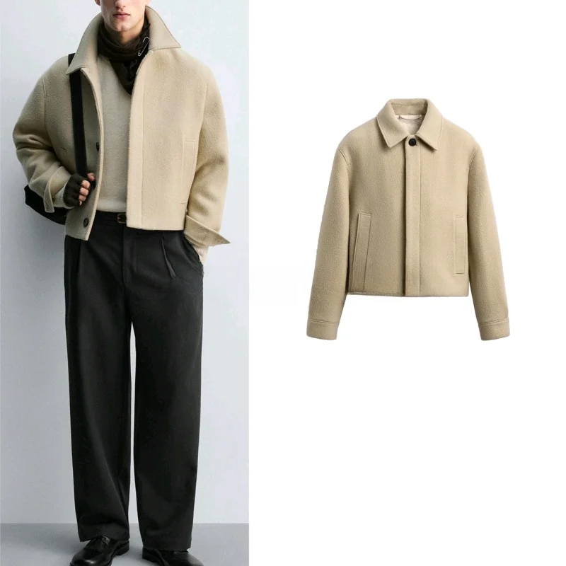 

Winter New Men's Casual Loose Fit ort Jaet Long Sve Turn-down Collar Coat Sli Polyester Fiber Youth Faion