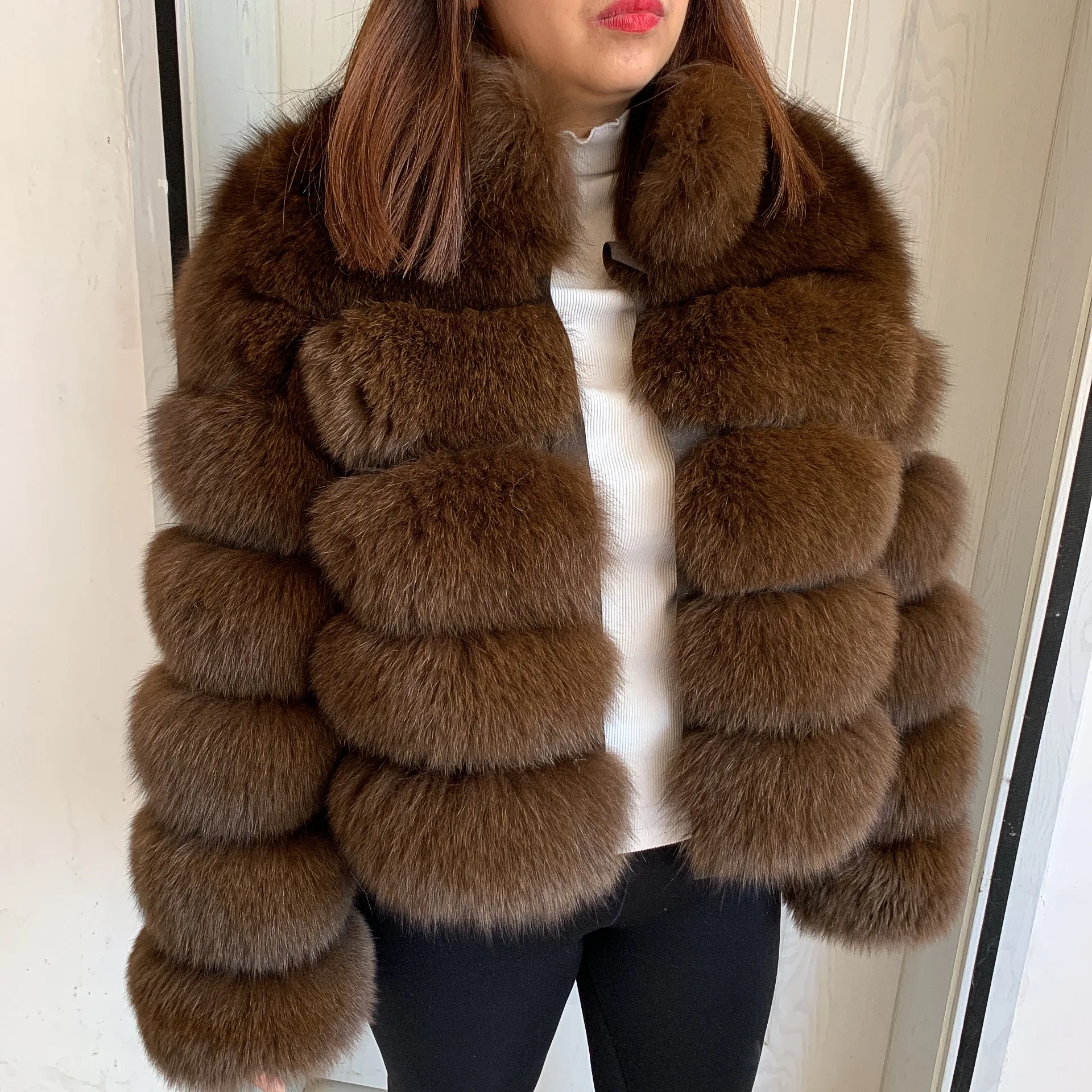 Women Real Fox Fur Coat Women's Winter Warm Natural Fur Jacket with Stand Neck Design Fashion Women's Raccoon Fur Coat