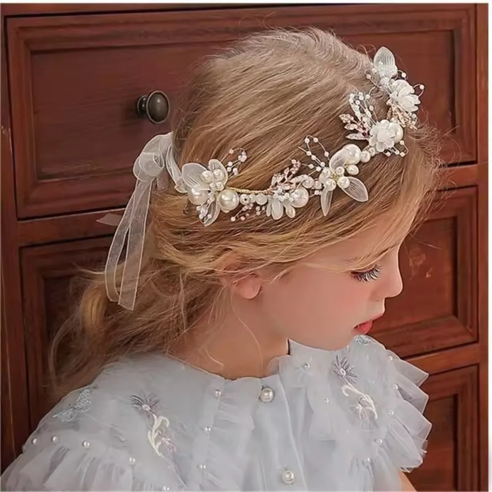 

Bohemian Girls Bridal Pearl Hair Headdress Flower Wreath Fairy Garland Head Hoop Princess Headbands Hair Jewelry Children Gifts