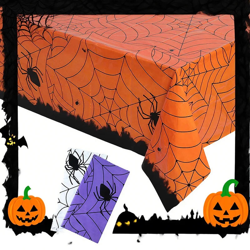 

Spiderweb Halloween Tablecloth Black Orange Polyester Party Table Cover For Home Decor Dining Festival Party Supplies Decoration