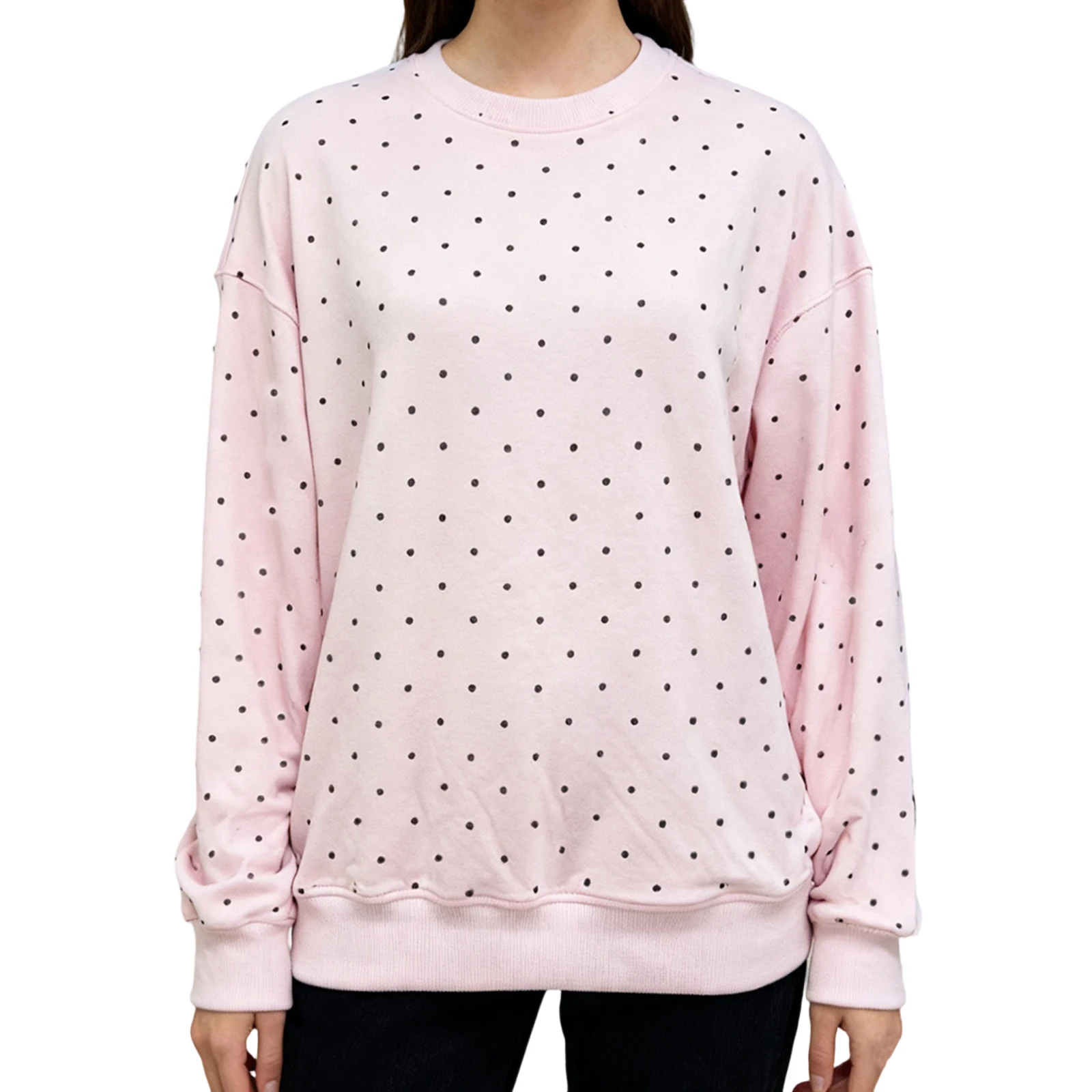 

Женские толстовки в горошек, осень-зима, модные повседневные топы с круглым вырезом и длинными рукавами