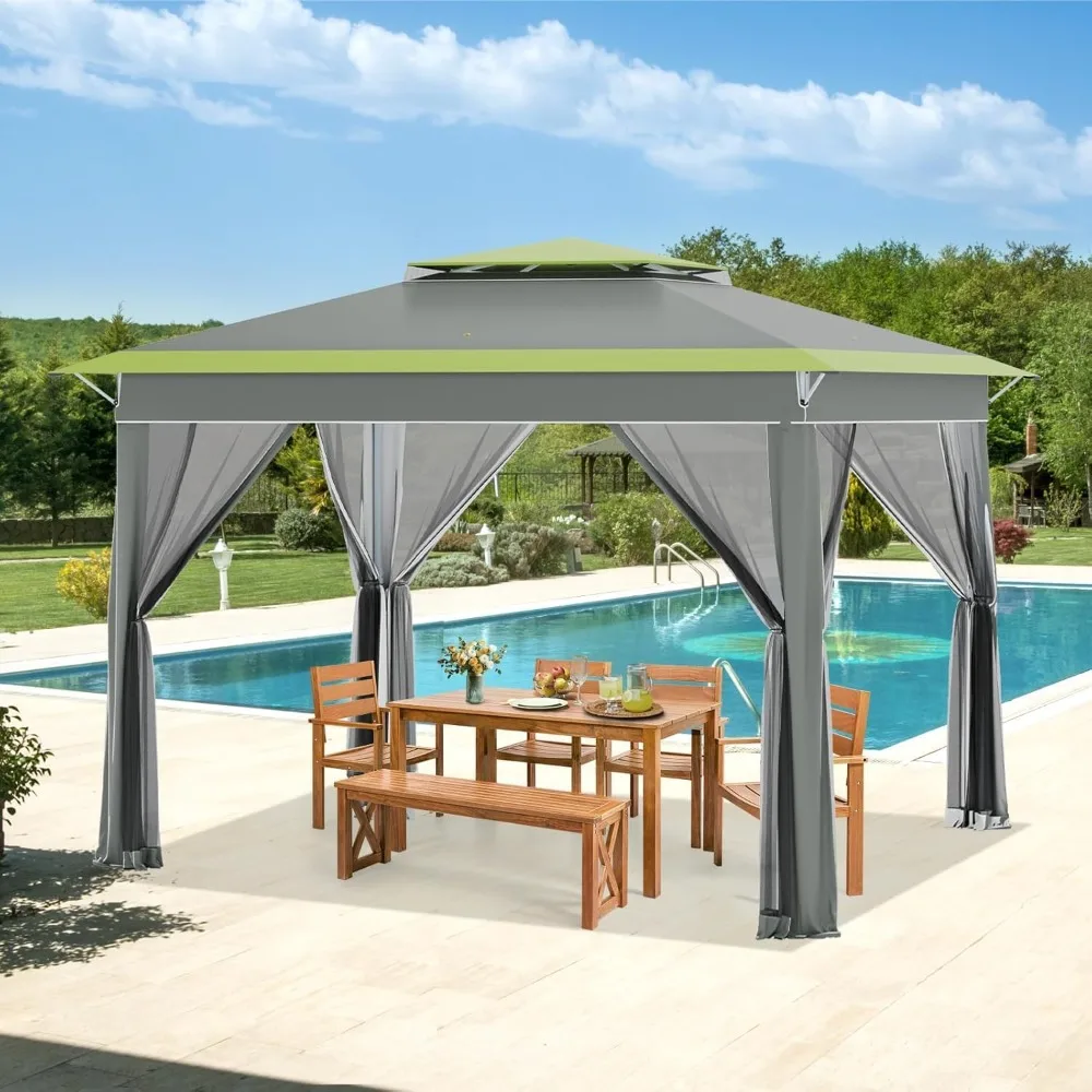 

13×13 FT Pop Up Canopy Tent with Mosquito Nettings, Patio Instant Shelte Gazebo w/Carrying Roller Bag Waterproof and UV Resista