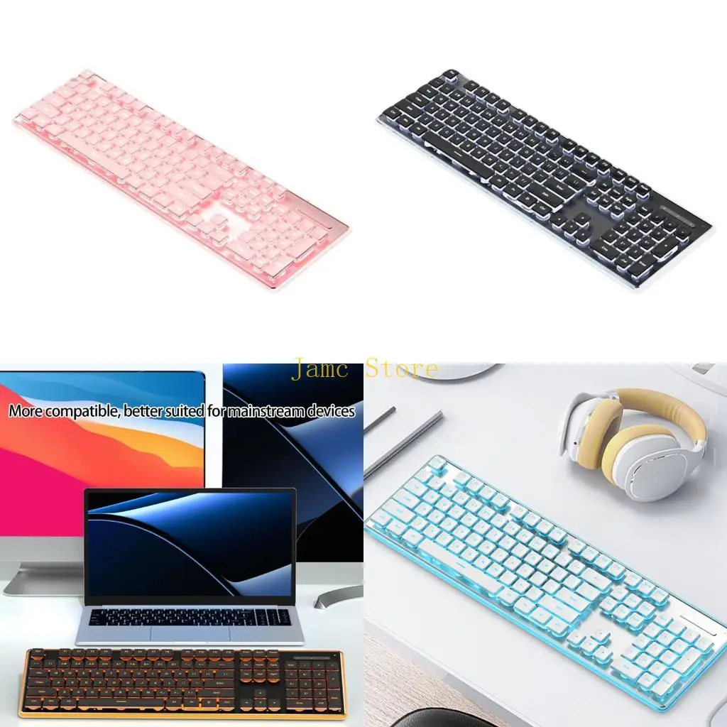 LX0B Thin 104Key Cord Mechanical Keyboards Silents Operation RGBs Backlit IPX4 Waterproof For Computer Use