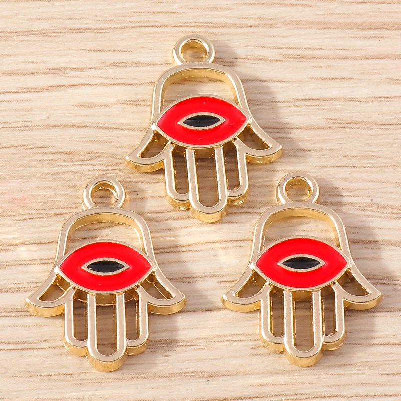10pcs 15x19mm Cute Enamel Palms Eyes Charms Pendants for Jewelry Making Drop Earrings Bracelets Necklaces DIY Crafts Accessories