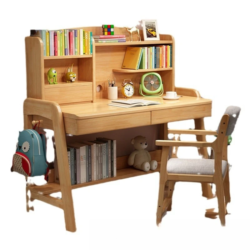 

Solid wood desk bookshelf bedroom student integrated table and chair set home homework