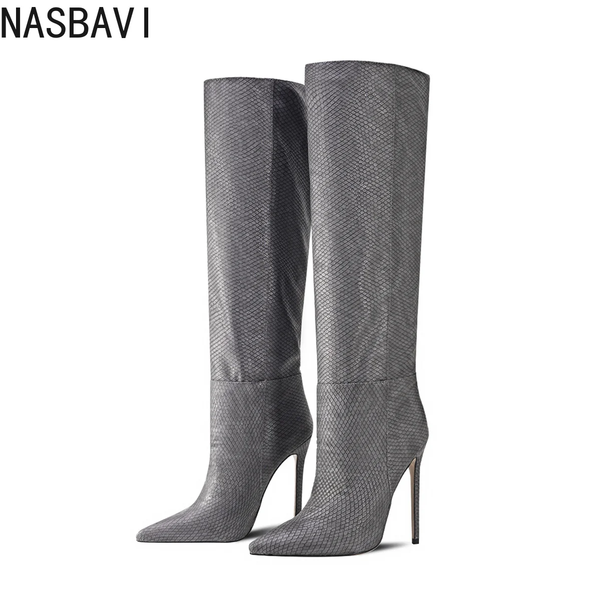 Fashion Women's Pointed Toe Knight Knee High Boots 12cm Thin Heel Slip on Sexy Party Booties Plus Size 41 42 43