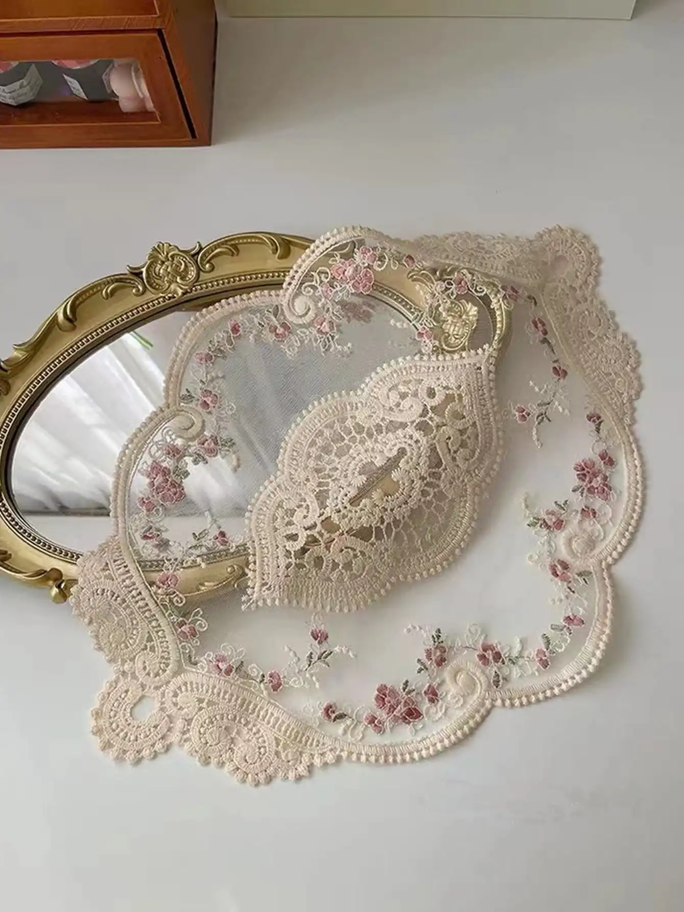2pack Vintage Lace Table Placemats, Exquisite Flower Cotton Embroidered Doilies Vase Mat, 12 X 18 Inch