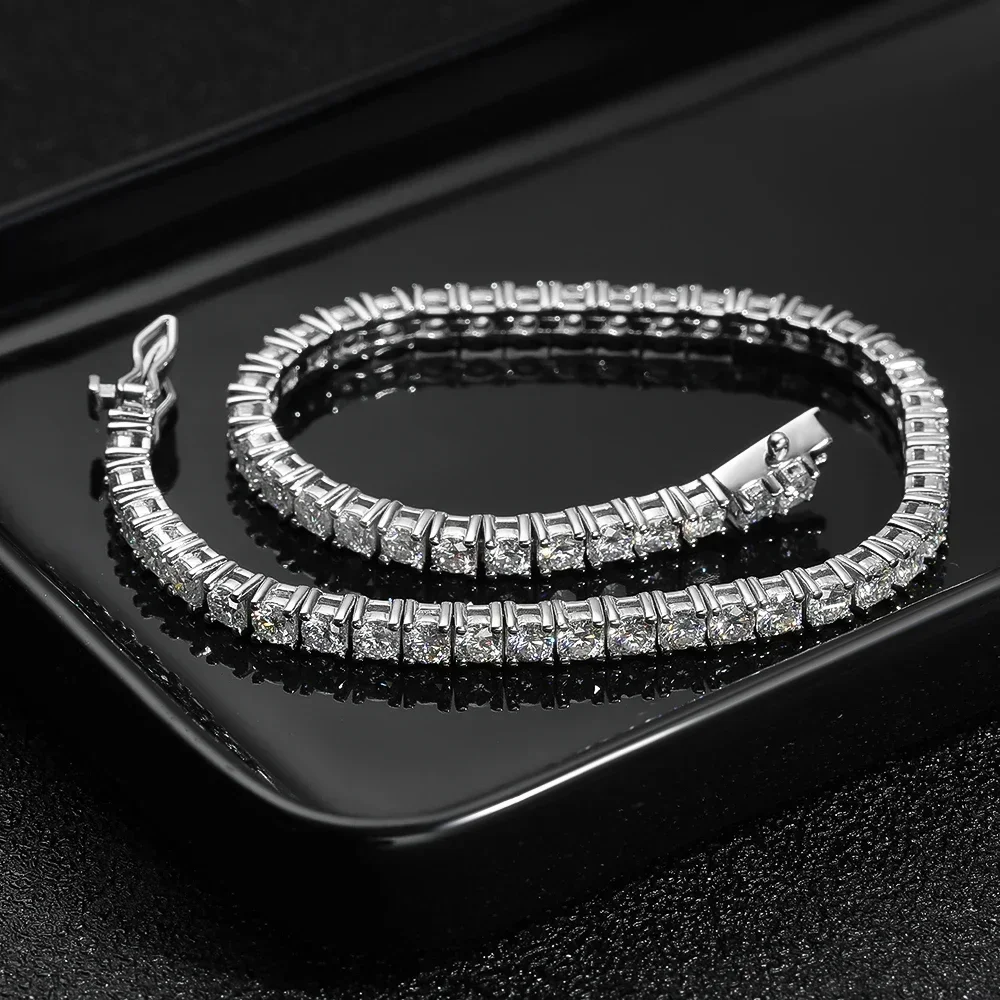 3/4/5MM Moissanite Tennis Bracelet for Women Men 18k White Gold Plated 925 Sterling Silver Certified All Diamond Bracelets GRA