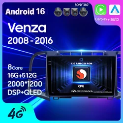 Android 16 Carplay Auto For Toyota Venza 2008 2009 2010 - 2016 Car Radio GPS WIFI+4G Multimedia DSP Player 2Din Video DVD Stereo