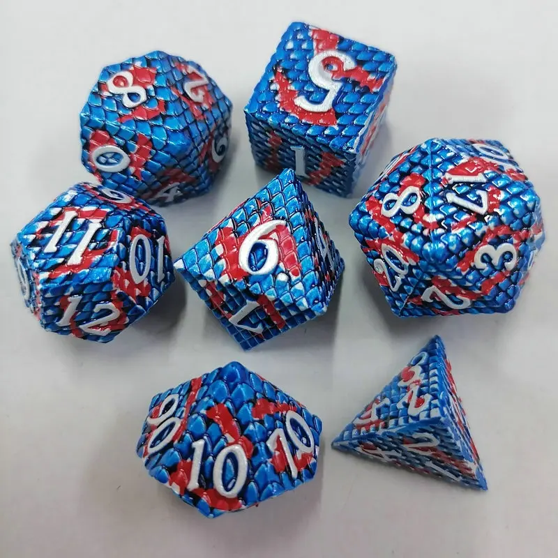 7pcs Metal Dice Set Dragon Scale Multi-Sided Dice set DND Runner Metal Dice Game Numbers Dice Polyhedral Dice Set