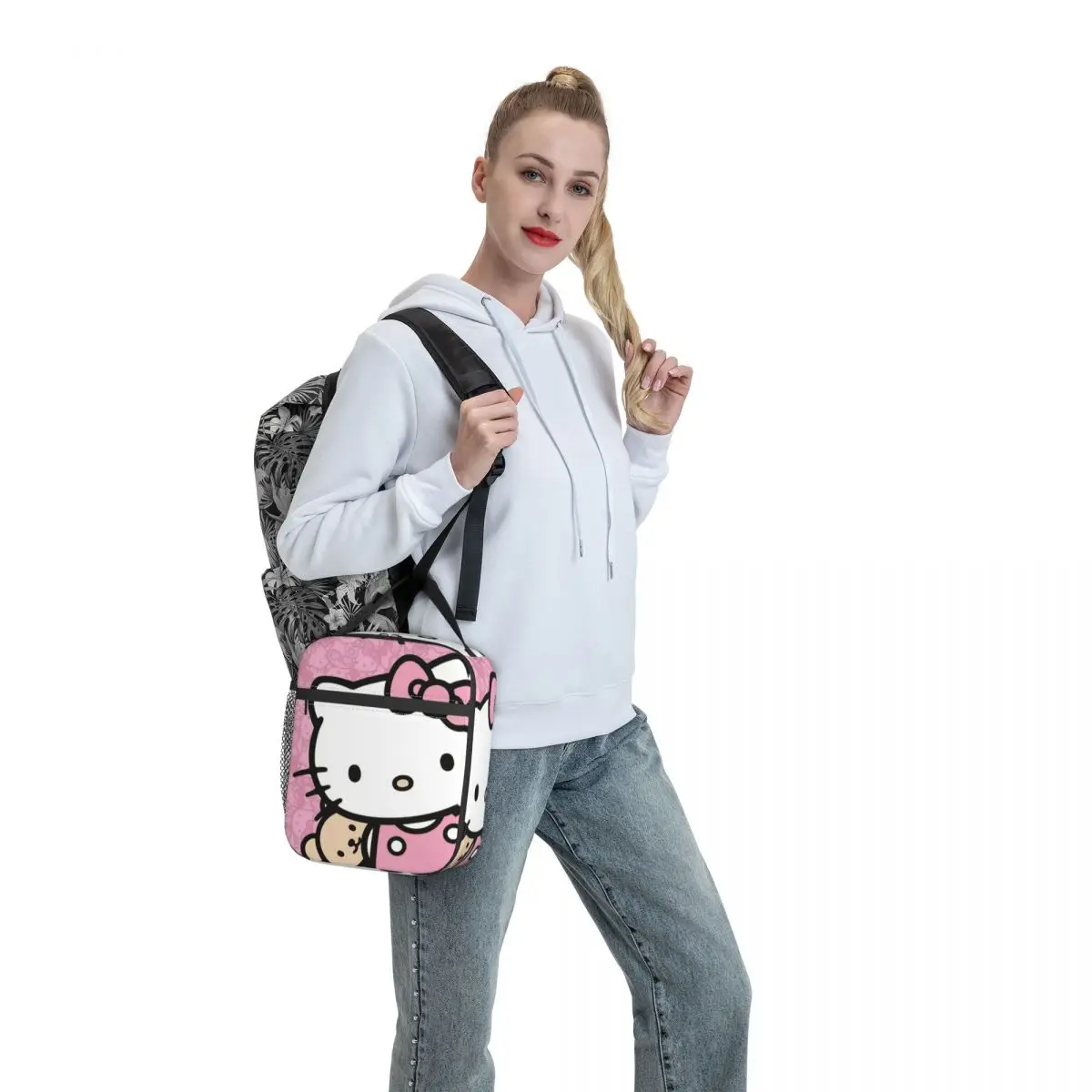 Lindo Hello Kitty un amigo para todos los bolsas de almuerzo aisladas contenedor de comida a prueba de fugas bolsa refrigeradora caja de almuerzo Tote Picnic en la playa hombres mujeres