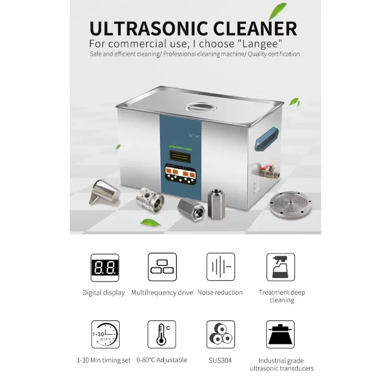 22L Multi-Frequency Ultrasonic Cleaning Bath Digital Timer Temperature Control For Lab Hardware Parts Cleaning