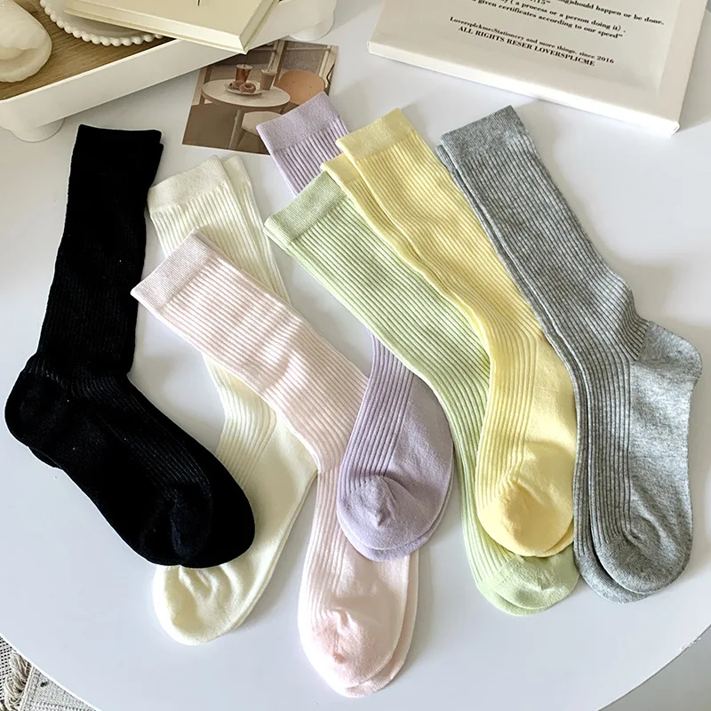 Simple Plain Socks Women's Medium Long Tube Summer Thin Solid Color Leg Socks Candy Color Korean Version Ins Tide Socks