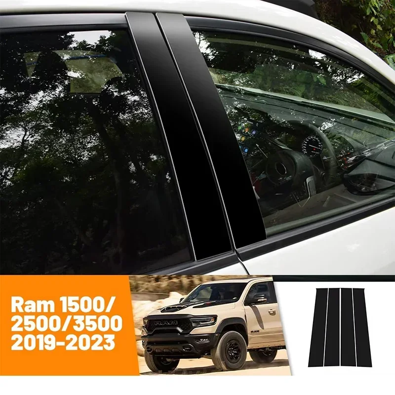 

For Dodge Ram 1500 2500 3500 2019-2023 2020 2021 2022 Car Black Carbon Fiber Doors and Windows B C Stickers Accessories