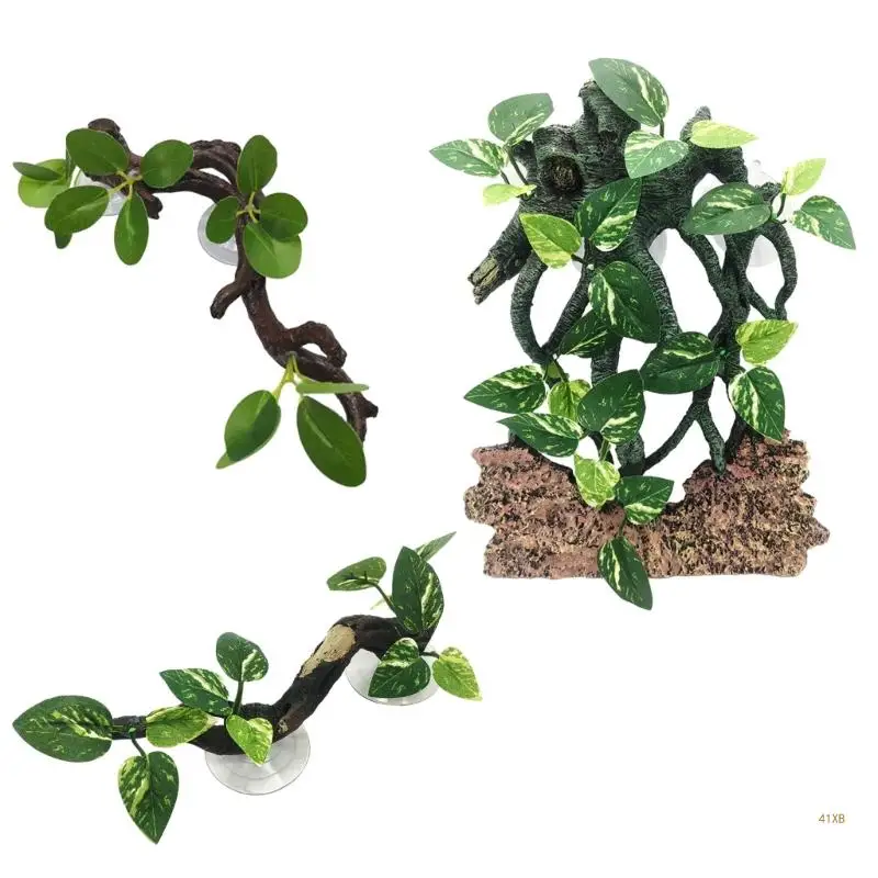 

41XB Suction Cup Terrarium Corner Branch Artificial Tree Plant for Snake Bearded