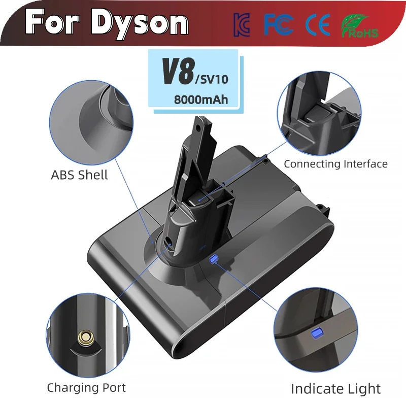 

21.6V 8Ah Replacement battery for Dyson V6 V7 V8 V10 Series SV12 DC62 SV11 SV03 sv10 Animal Handheld Vacuum Cleaner Spare