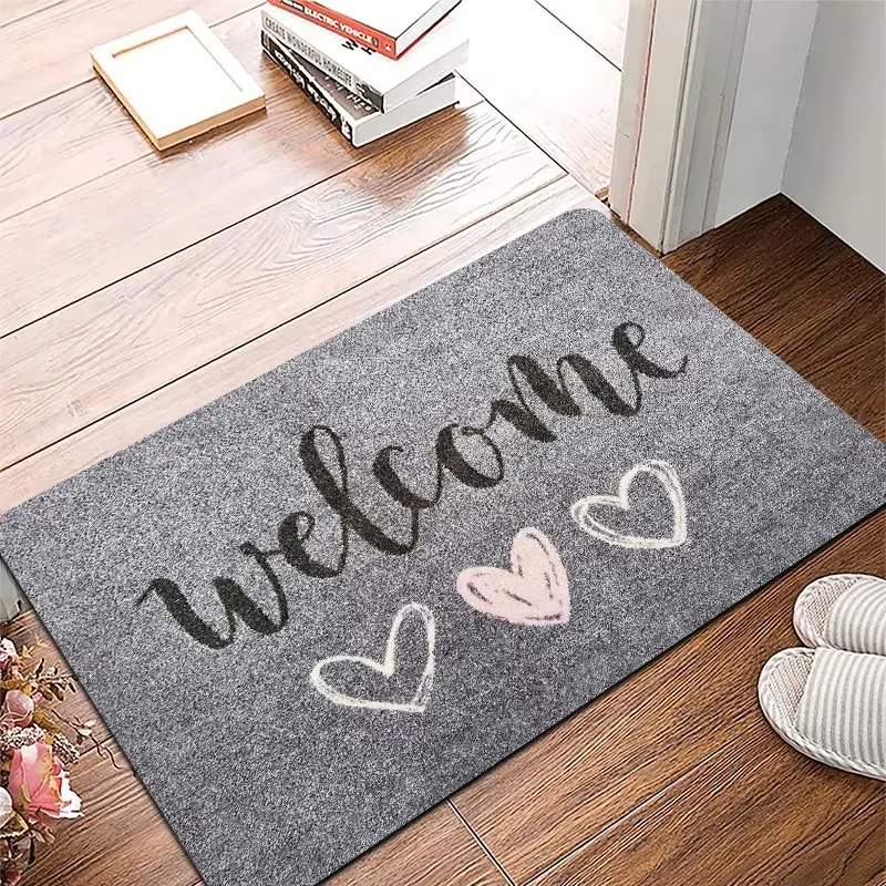 Tapis de bienvenue en forme de cœur, antidérapant, pour l'entrée, ambiance chaleureuse pour le salon, la chambre, utilisation en intérieur, décoration de la maison