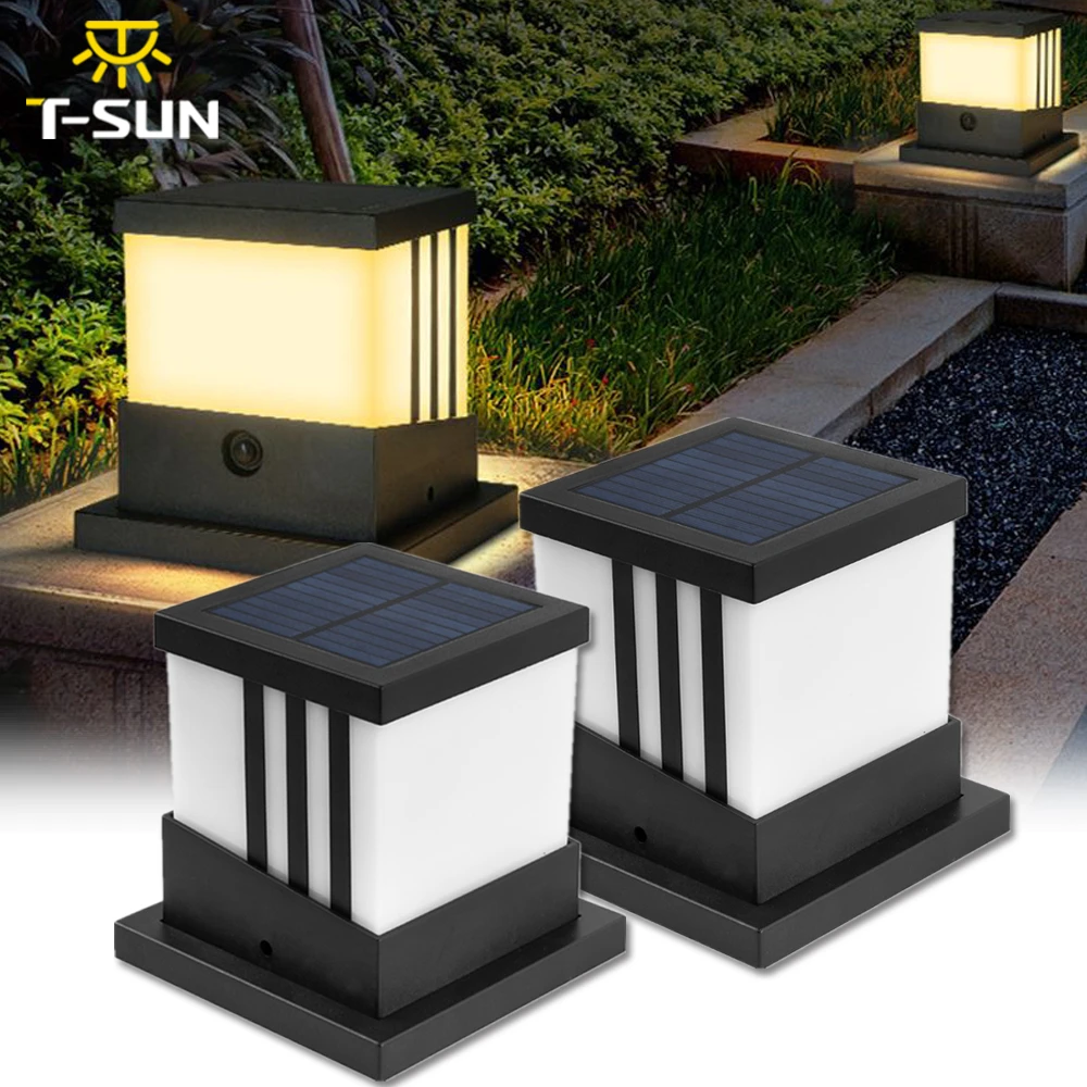 

T-SUN 2Packs Solar Pillar Light Solar Light Fence Light IP65 Outdoor Solar Lamp For Garden Decoration Gate Fence Wall Courtyard