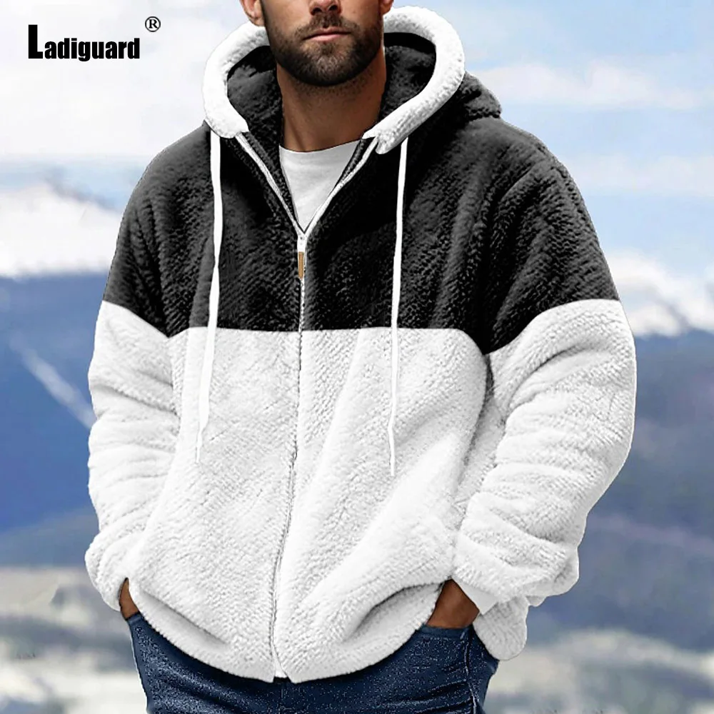 Men's Stand Pocket Casual Plush Hoodies 2024 America Europe Style Fashion Zipper Fly Sweatshirt Men Patchwork Top Ouertwear New