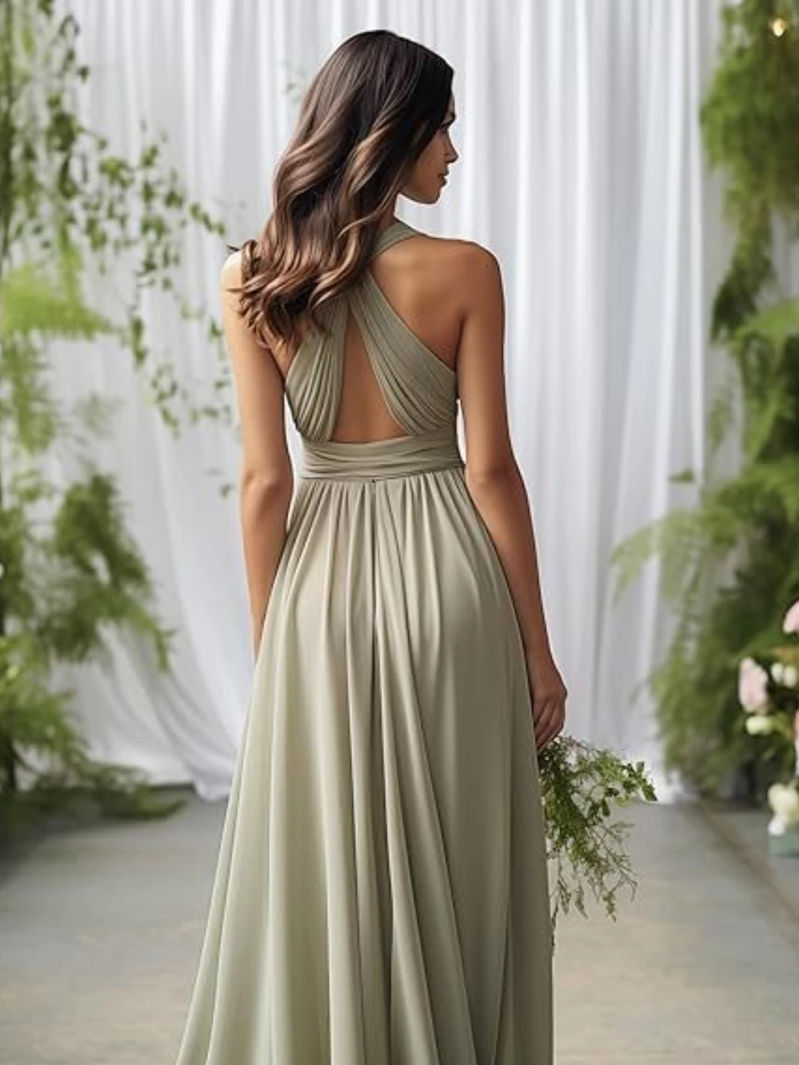 Vestido elegante de una línea para invitados de boda, sin mangas, cuello en V, gasa, volantes, tren de barrido, vestido de noche semiformal, personalizado gratis 2025