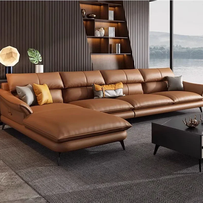 Relaxing Simple Fancy Sofas Living Room Nordic Leather Recliner Puffs Sofa Sectional