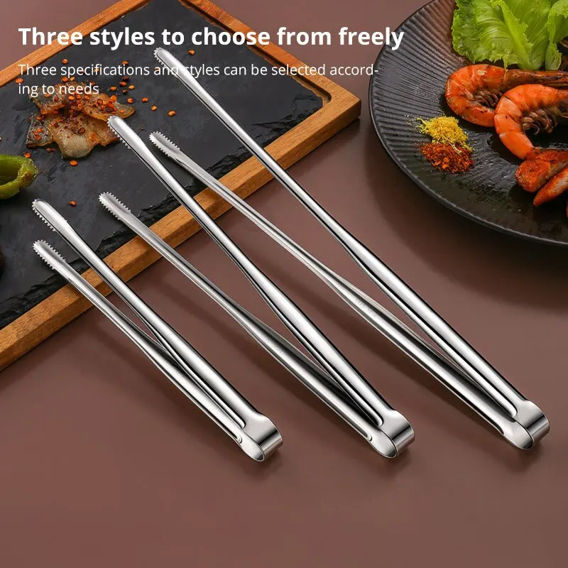 1Pc 304 Stainless Steel Barbecue Clip Grill Tongs Meat Cooking Utensils BBQ Baking Silver Kitchen Accessories Camping Supplies