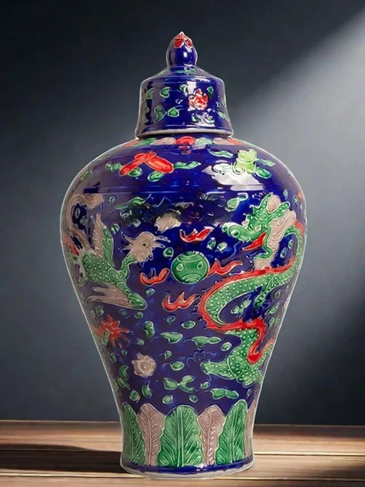 Jingdezhen Ceramic Vase New Chinese Opera Beads Temple Jar Home Living Room Entrance Curio Shelf Ornaments