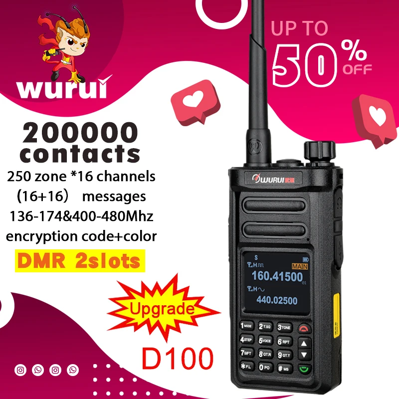 

Wurui D100 budget DMR digital walkie talkie ham Two-way radio Portable communication professional handy vhf uhf ht pmr446 police