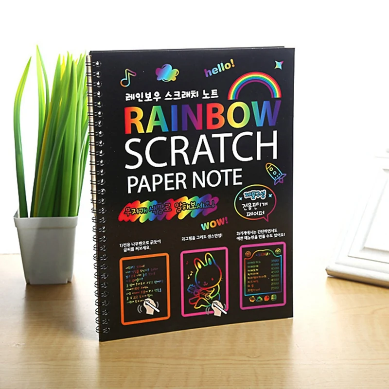 2Piece Rainbow Scratch Paper Children's Art Book Scratch Paper Notebook With Wood Stick